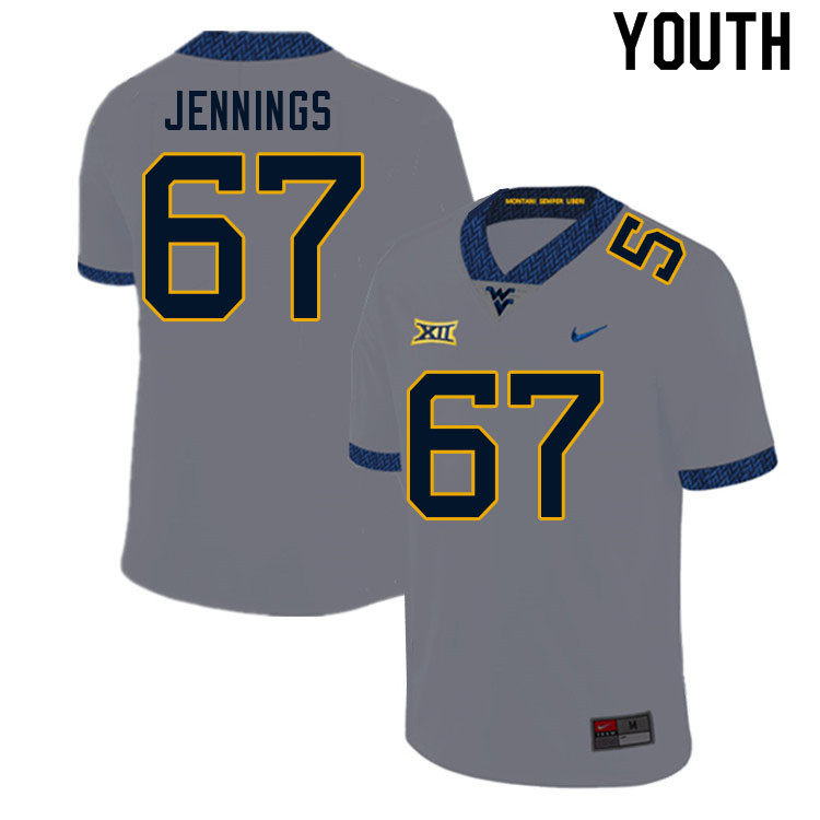 NCAA Youth Chez Jennings West Virginia Mountaineers Gray #67 Nike Stitched Football College Authentic Jersey RV23Y21OQ